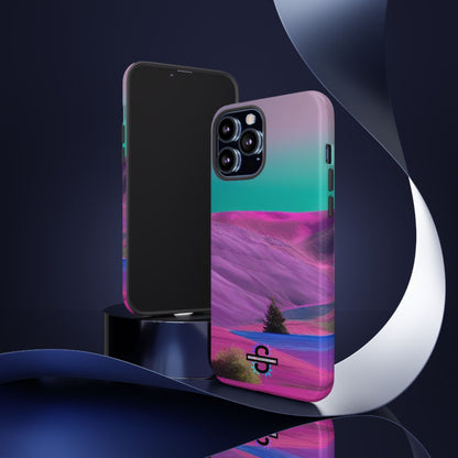 Tough Phone Case - pink purple green blue landscape