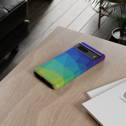 Geometric Gradient Tough Phone Case — Blue Green Polygon Design