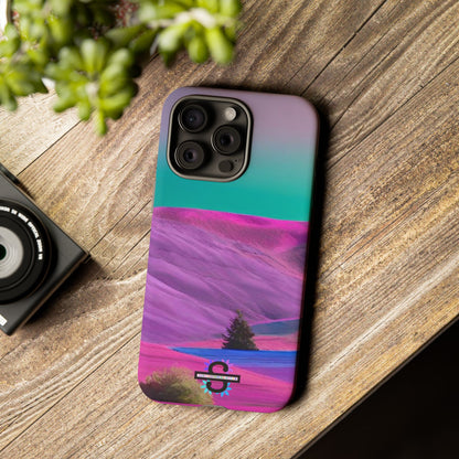 Tough Phone Case - pink purple green blue landscape