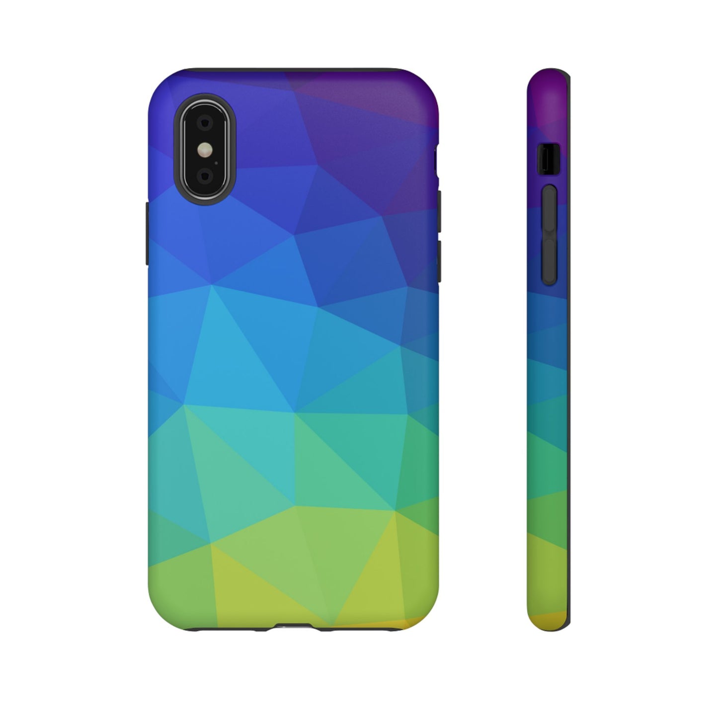 Geometric Gradient Tough Phone Case — Blue Green Polygon Design