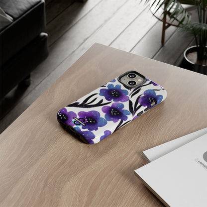 Purple Watercolor Floral Tough Case — Protective Galaxy Flower Phone Cover