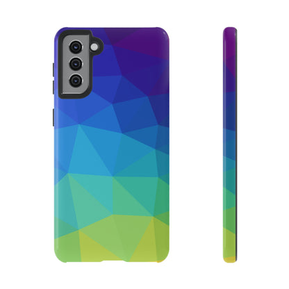 Geometric Gradient Tough Phone Case — Blue Green Polygon Design