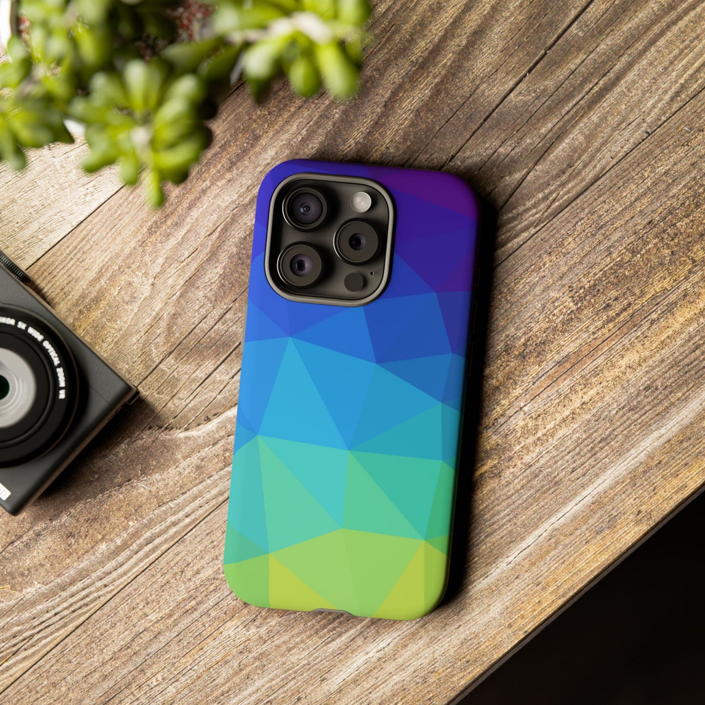 Geometric Gradient Tough Phone Case — Blue Green Polygon Design