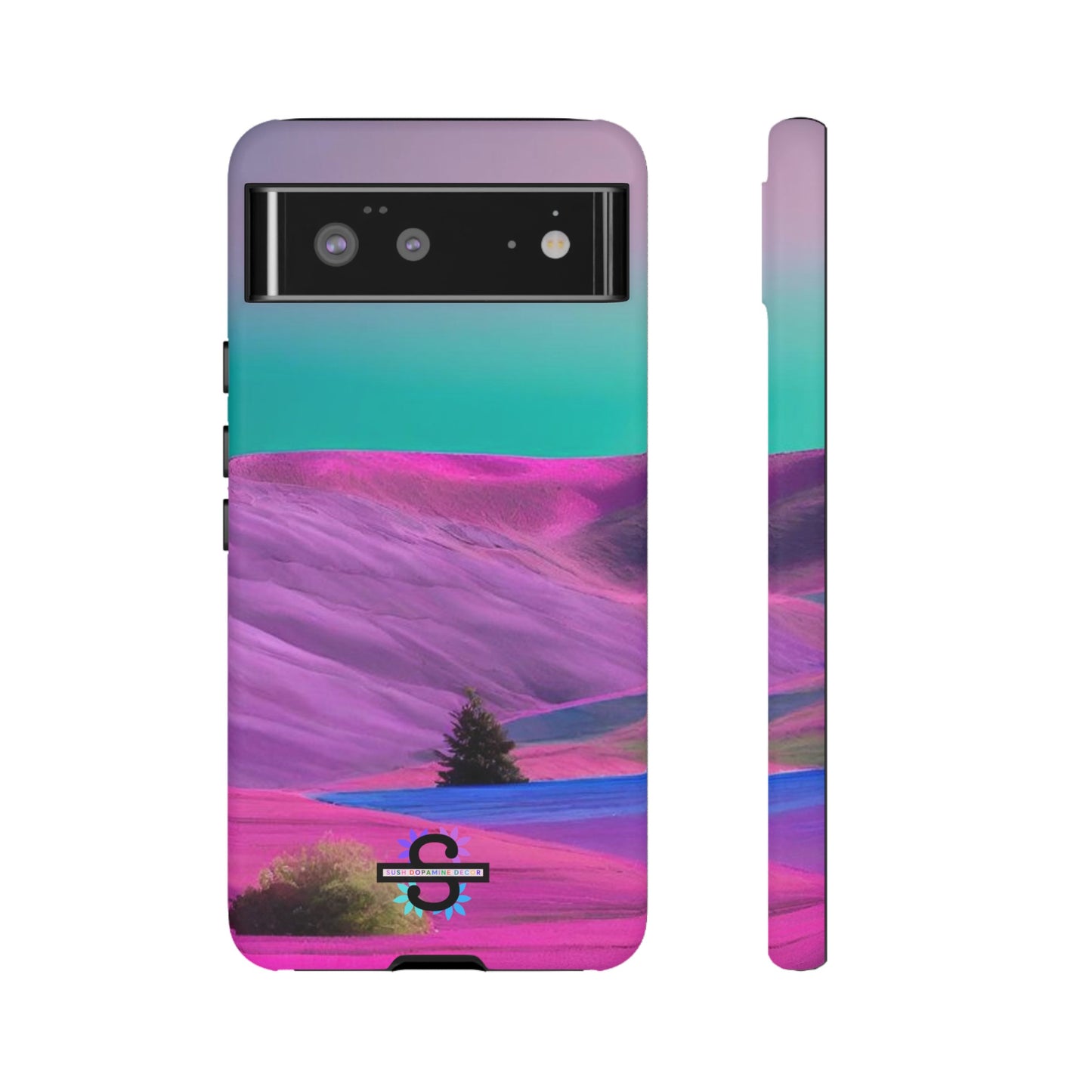 Tough Phone Case - pink purple green blue landscape