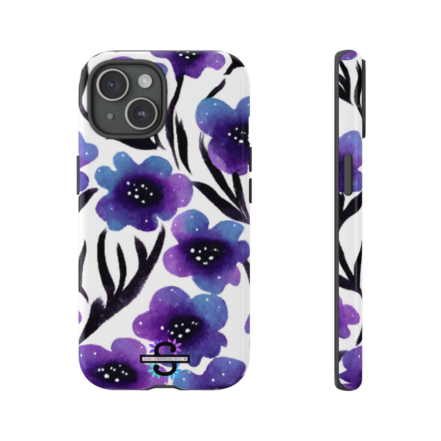 Purple Watercolor Floral Tough Case — Protective Galaxy Flower Phone Cover