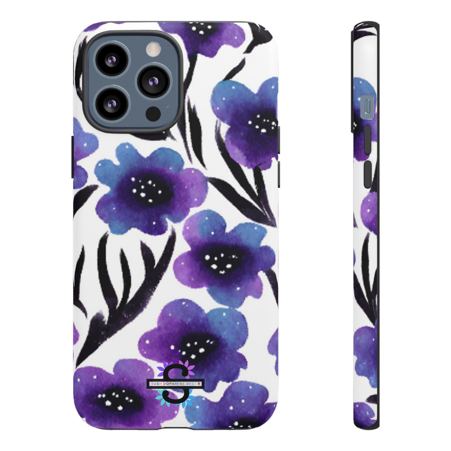 Purple Watercolor Floral Tough Case — Protective Galaxy Flower Phone Cover