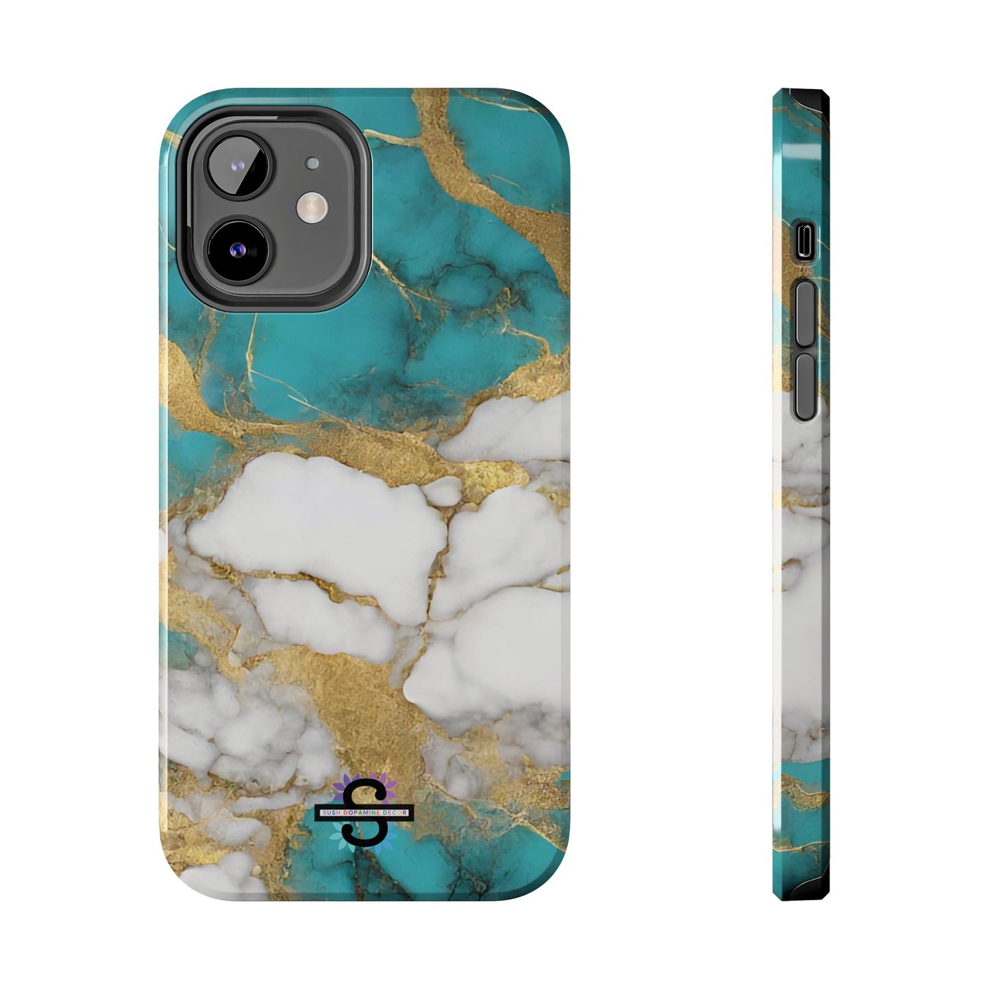 Turqoise Drop Print White Gold Tough Phone Case