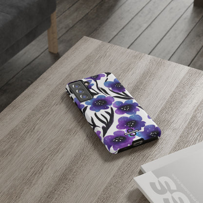 Purple Watercolor Floral Tough Case — Protective Galaxy Flower Phone Cover