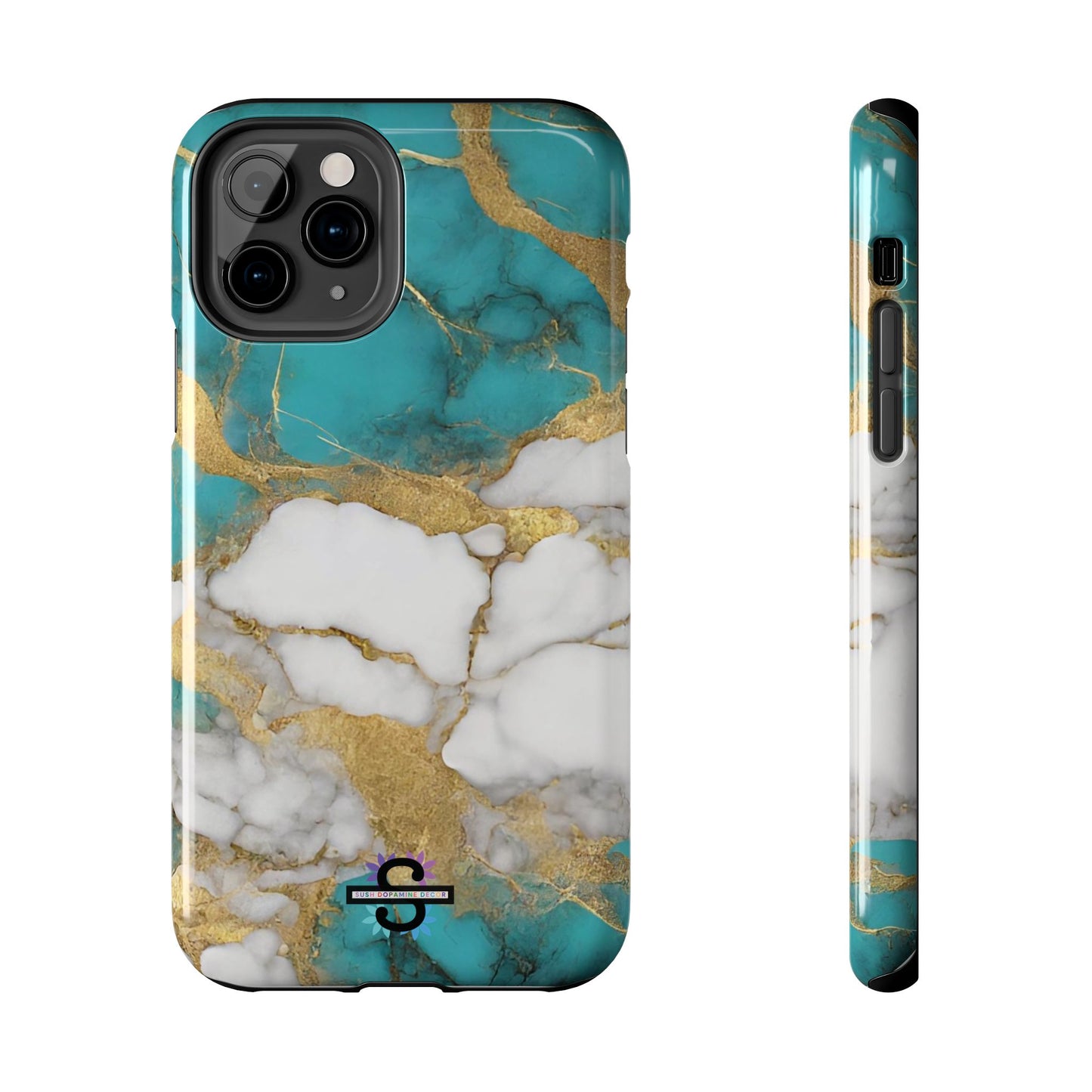 Turqoise Drop Print White Gold Tough Phone Case