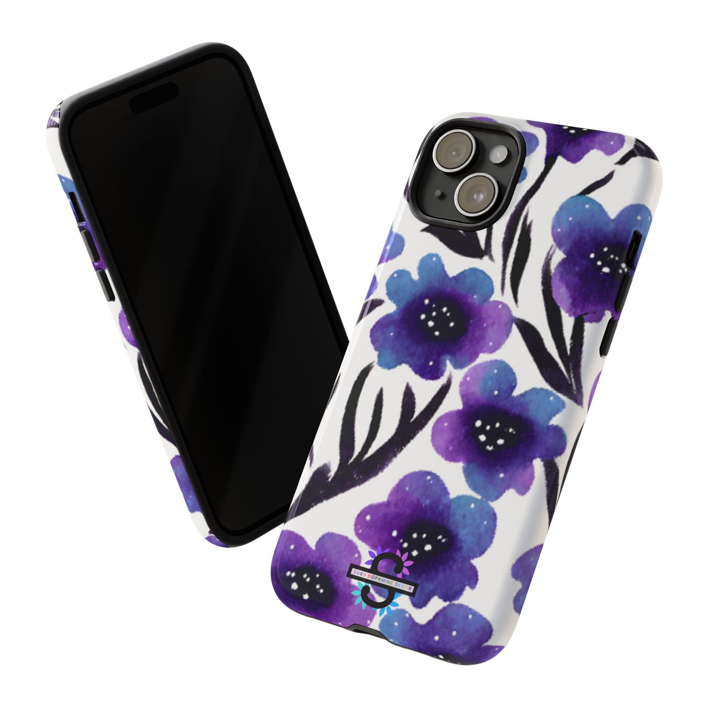 Purple Watercolor Floral Tough Case — Protective Galaxy Flower Phone Cover