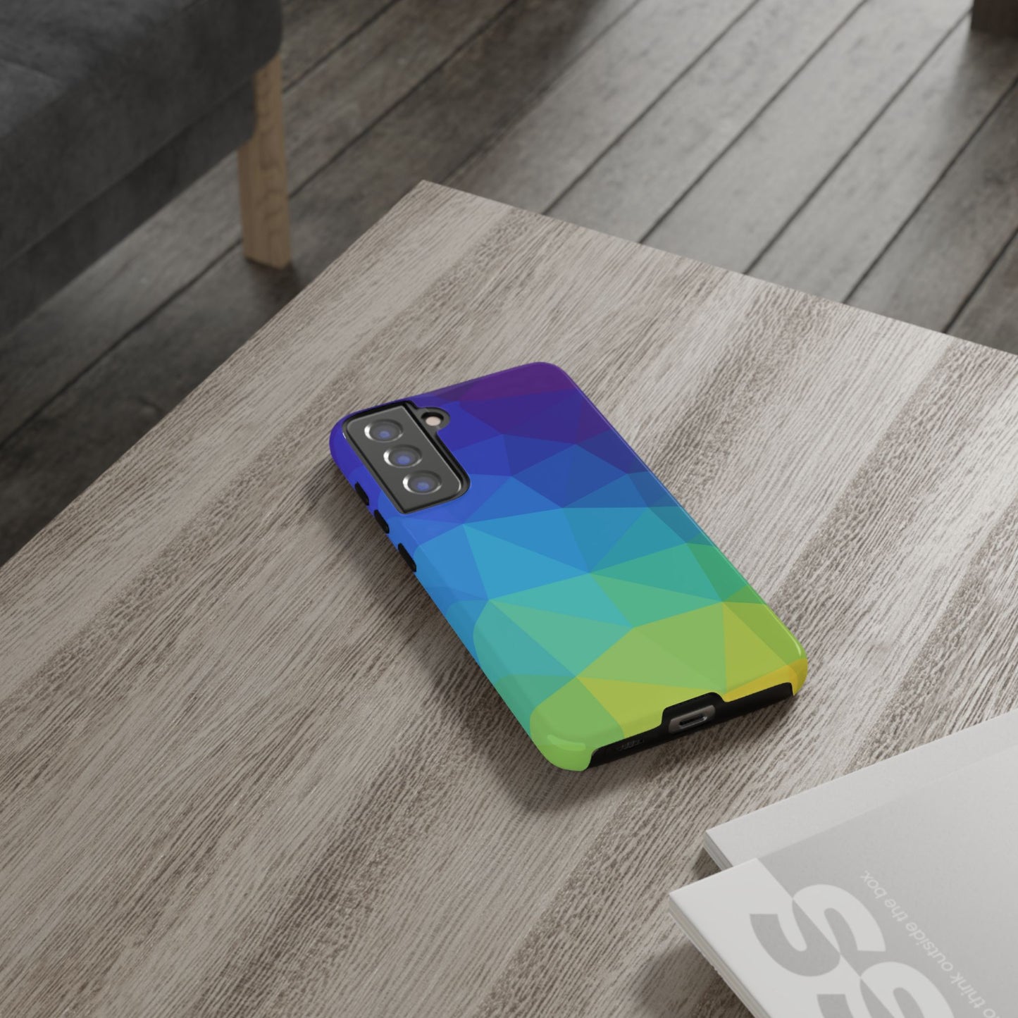 Geometric Gradient Tough Phone Case — Blue Green Polygon Design