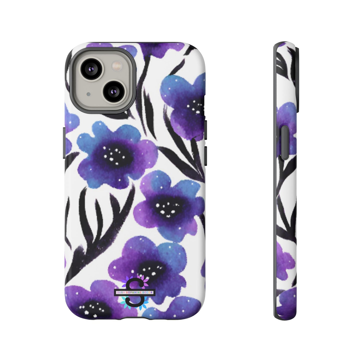 Purple Watercolor Floral Tough Case — Protective Galaxy Flower Phone Cover