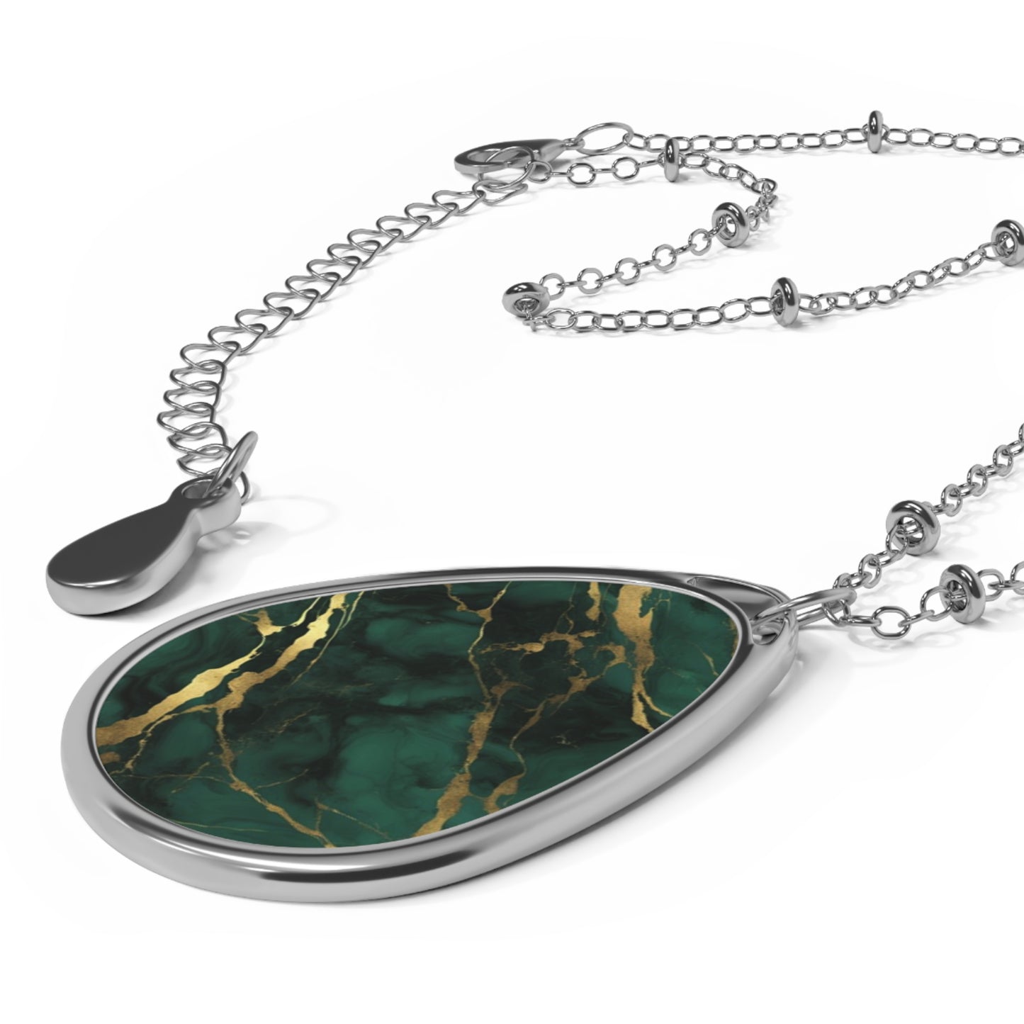 Royal Green Gold Marble Oval Pendant- Timeless Elegance and Mesmerising Design Necklace | Neckpiece
