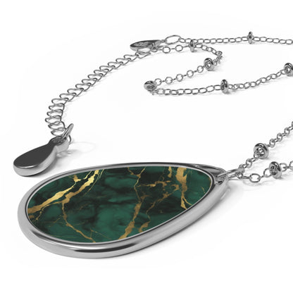 Royal Green Gold Marble Oval Pendant- Timeless Elegance and Mesmerising Design Necklace | Neckpiece