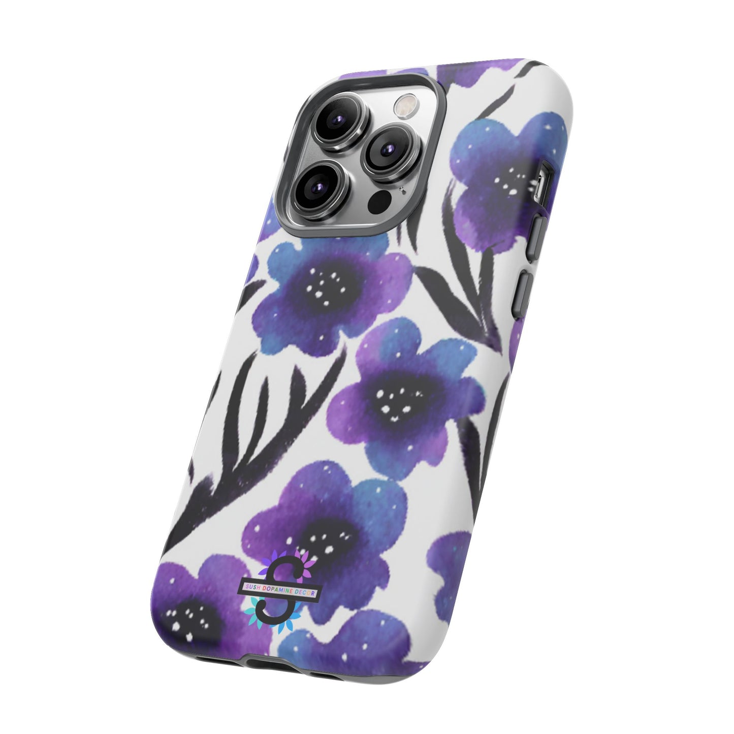 Purple Watercolor Floral Tough Case — Protective Galaxy Flower Phone Cover