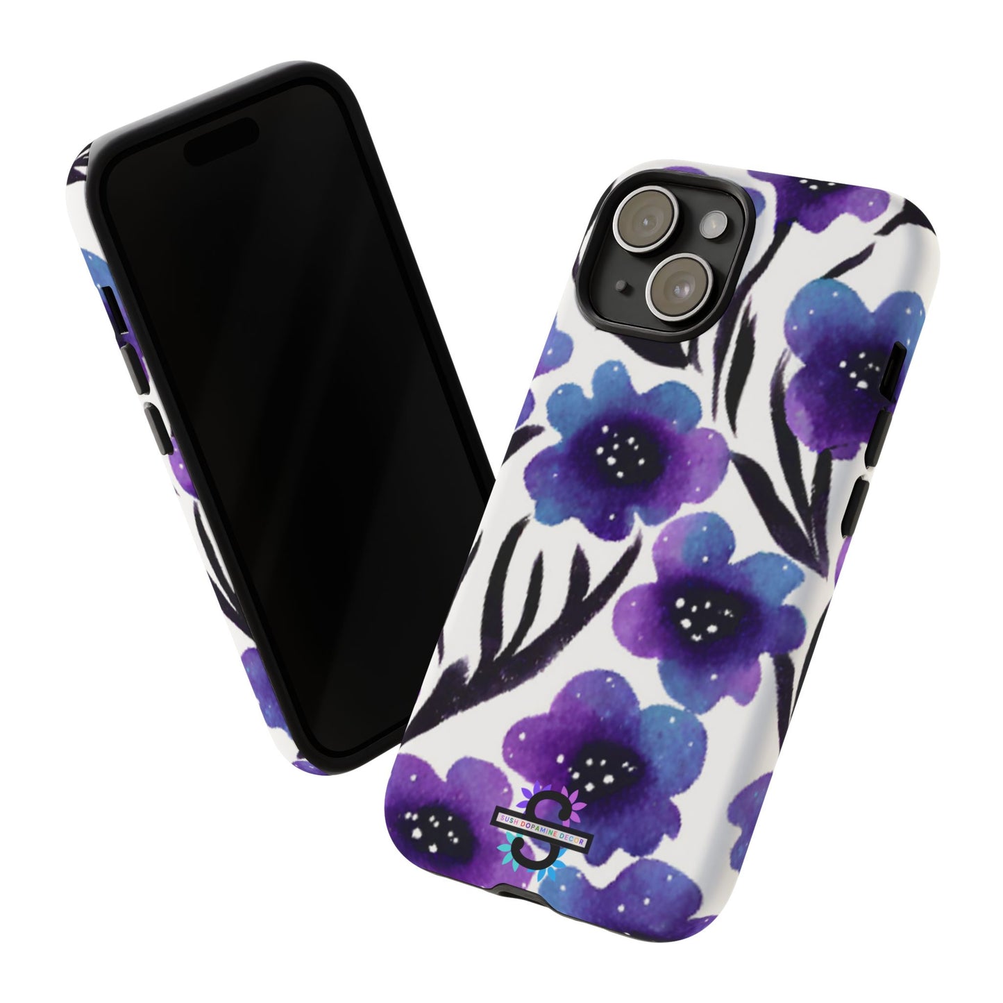 Purple Watercolor Floral Tough Case — Protective Galaxy Flower Phone Cover