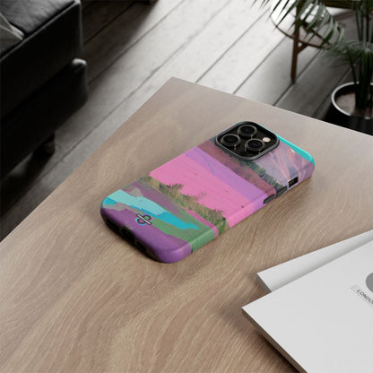 Hard Phone Case, Pink Landscape Design, Dual layer case for Extra Durability and Protection, Glossy or Matte Finish,