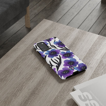 Purple Watercolor Floral Tough Case — Protective Galaxy Flower Phone Cover