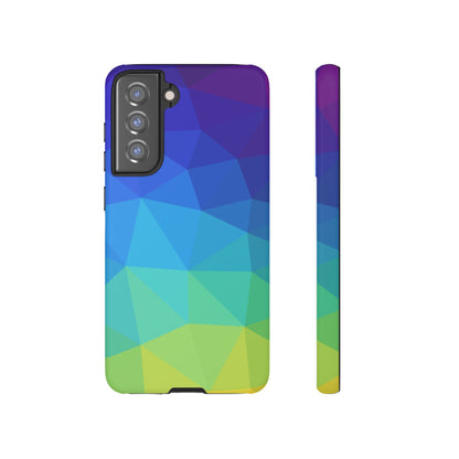 Geometric Gradient Tough Phone Case — Blue Green Polygon Design