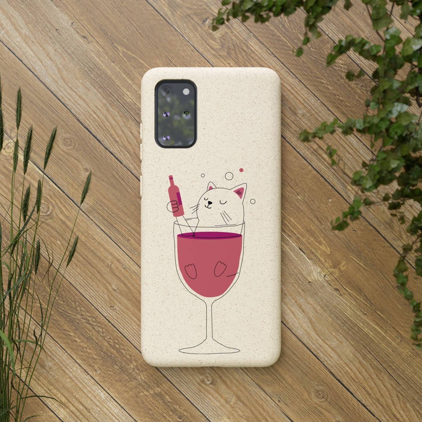 Chat dans un verre à vin - Mobile biodégradable écologique | Étui pour téléphone