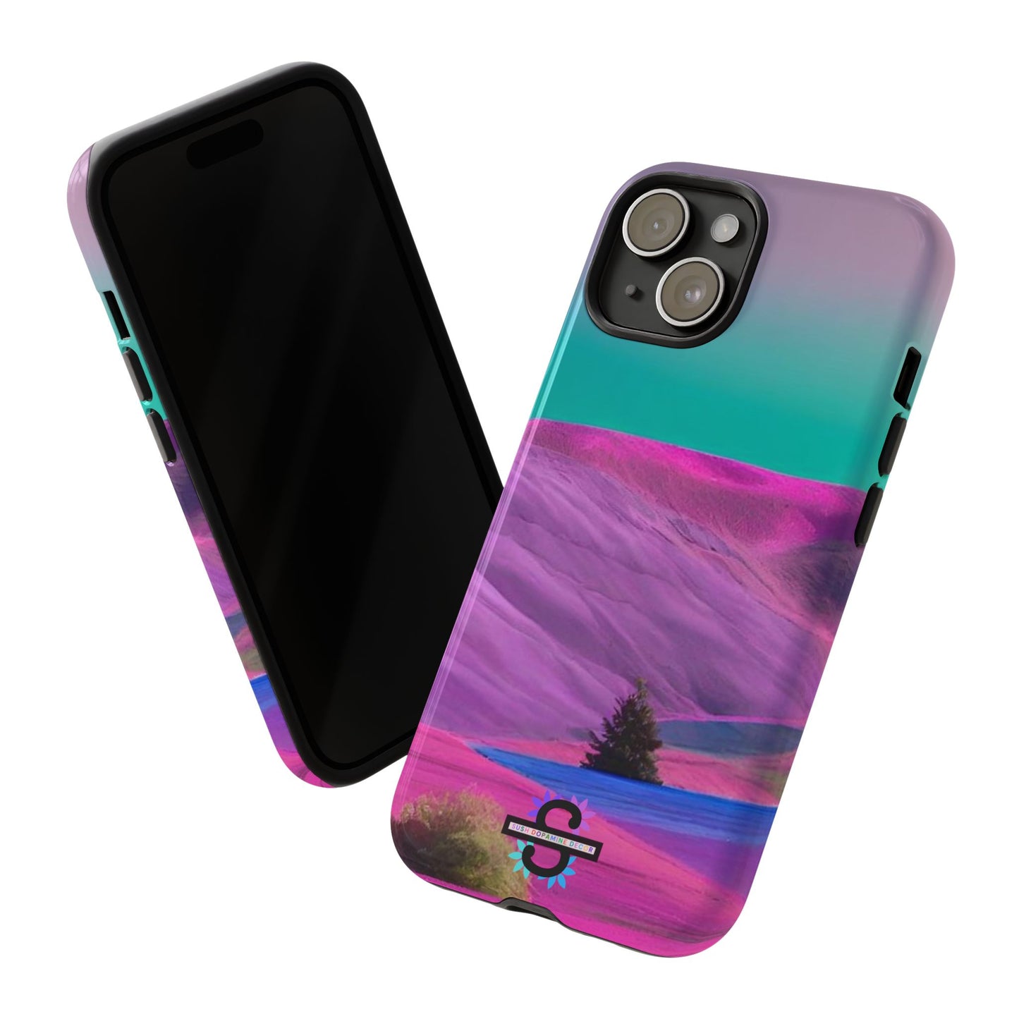 Tough Phone Case - pink purple green blue landscape