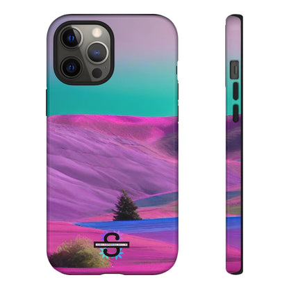 Tough Phone Case - pink purple green blue landscape