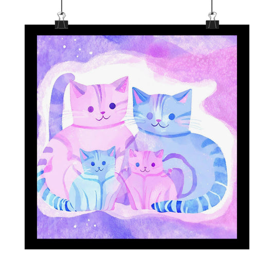 Colorful Cat Poster, Wall Art for Cat Lovers, Cute Cat Family Wall Art