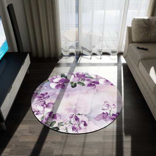 Purple Round Rug, Pink Carpet Design, Home Decor, Minimalistic Floral Carpets