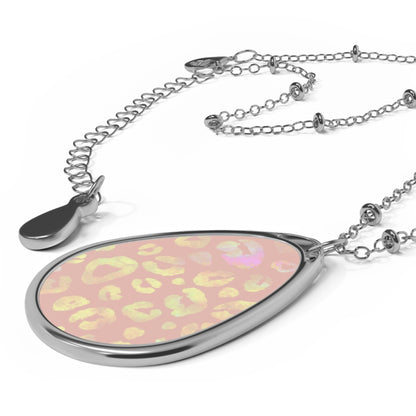 Pink and golden printed Oval Necklace | Pendant | Accessories