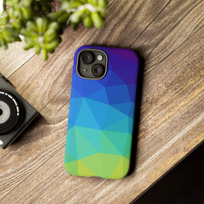 Geometric Gradient Tough Phone Case — Blue Green Polygon Design