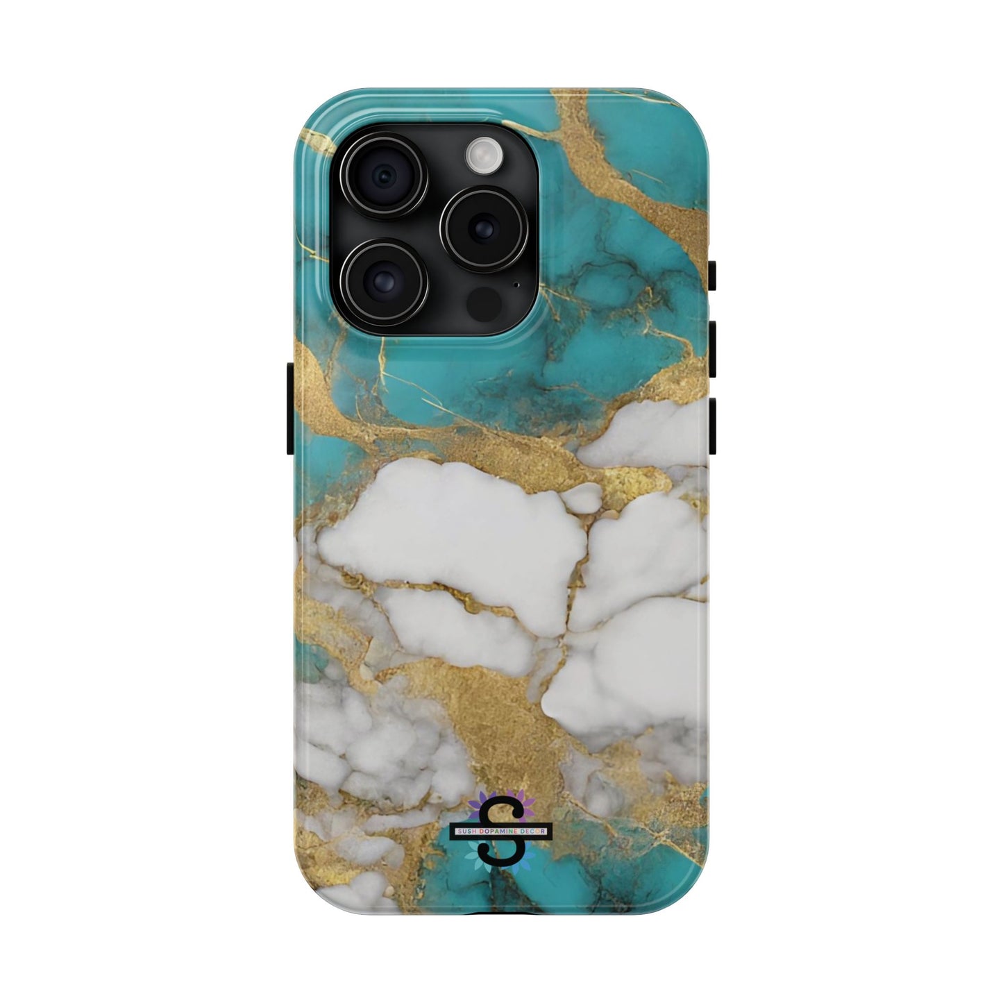 Turqoise Drop Print White Gold Tough Phone Case