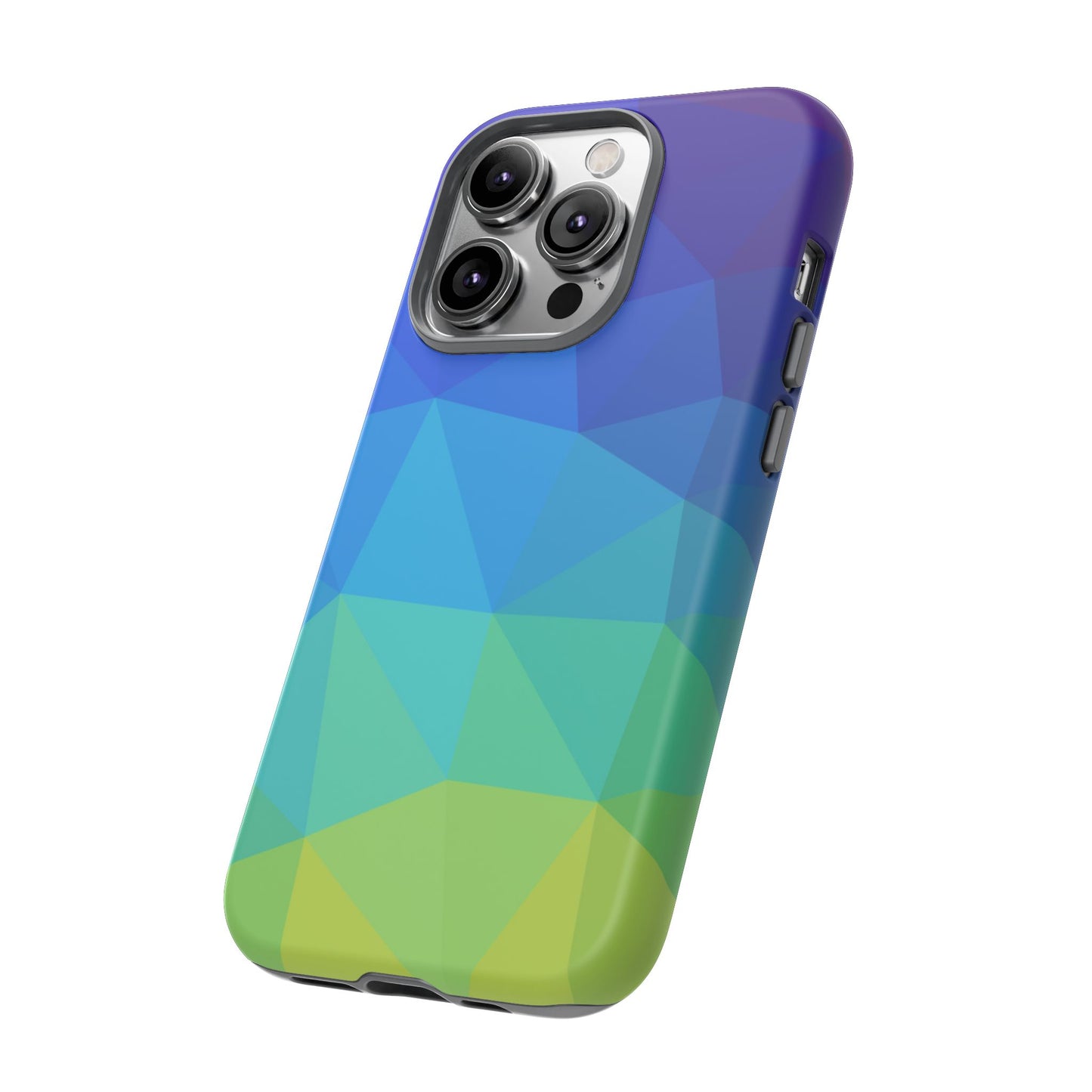 Geometric Gradient Tough Phone Case — Blue Green Polygon Design