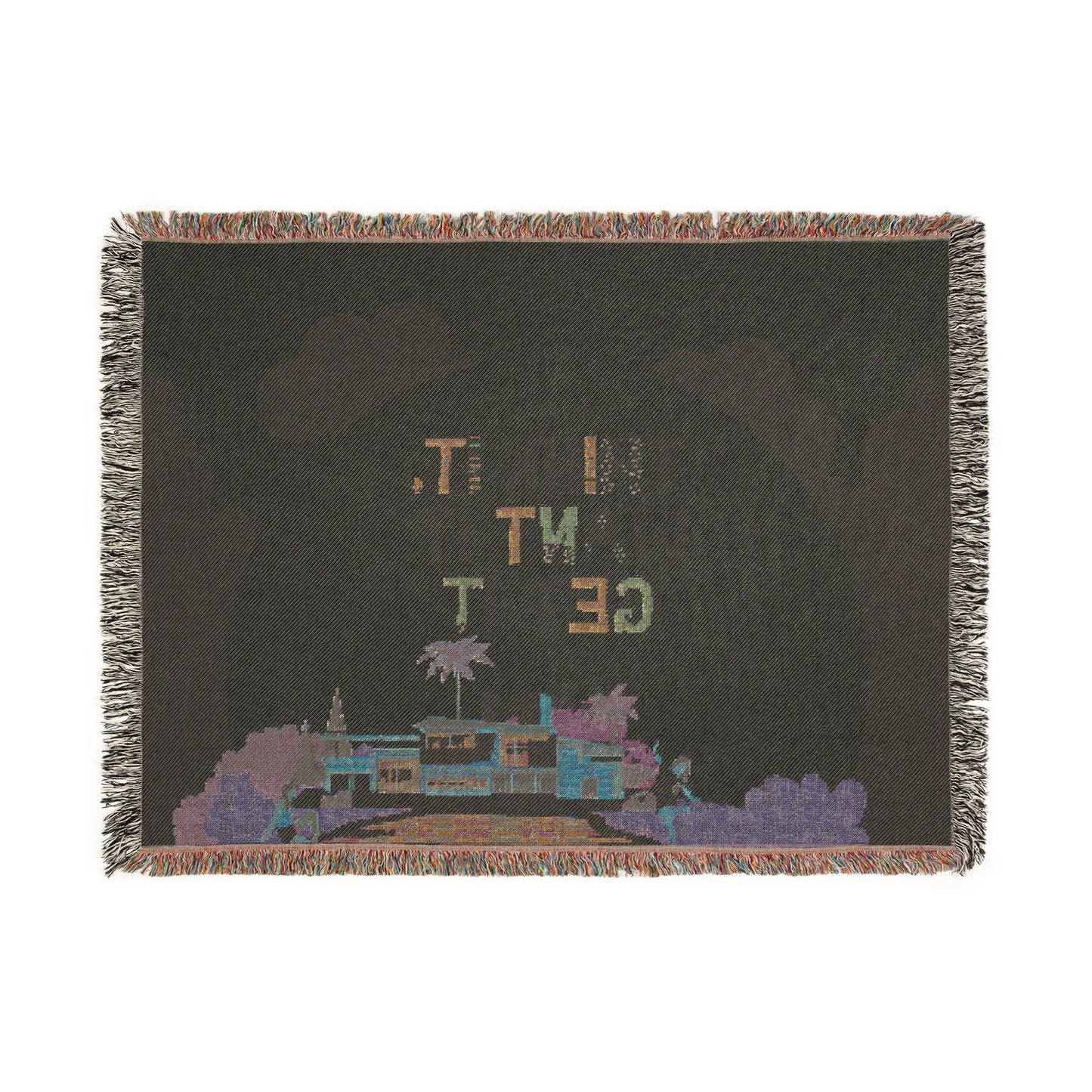 Woven Throw Blanket.  Retro Motivational Home Decor. Quote "Think It. Want It. Get It." Antique feel. Motivational conscious gift.