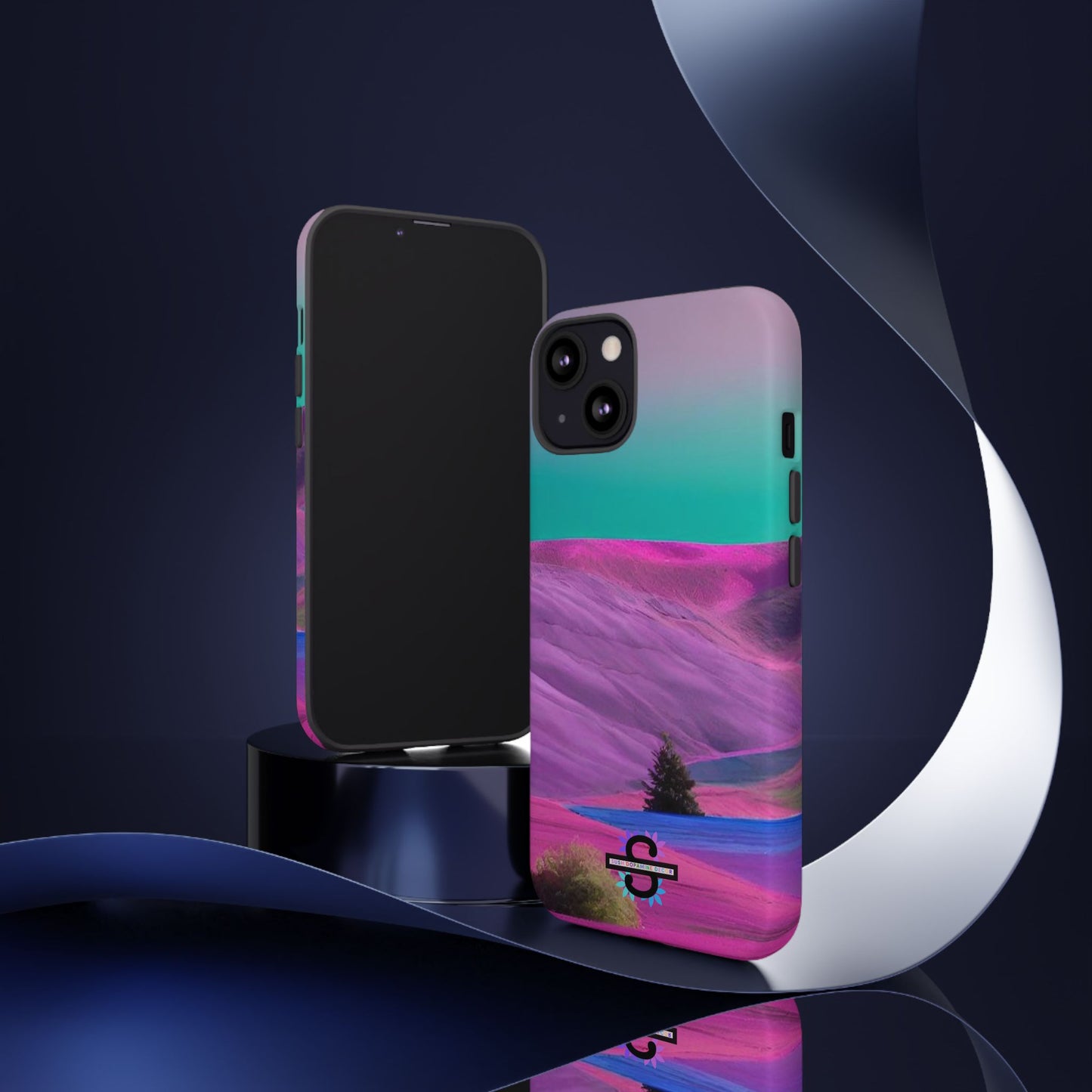 Tough Phone Case - pink purple green blue landscape