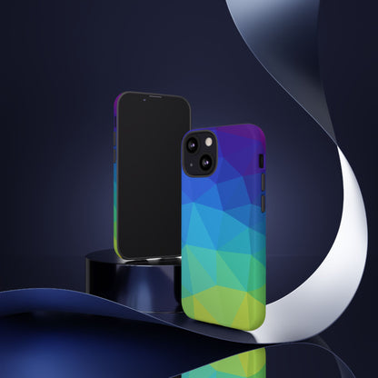 Geometric Gradient Tough Phone Case — Blue Green Polygon Design