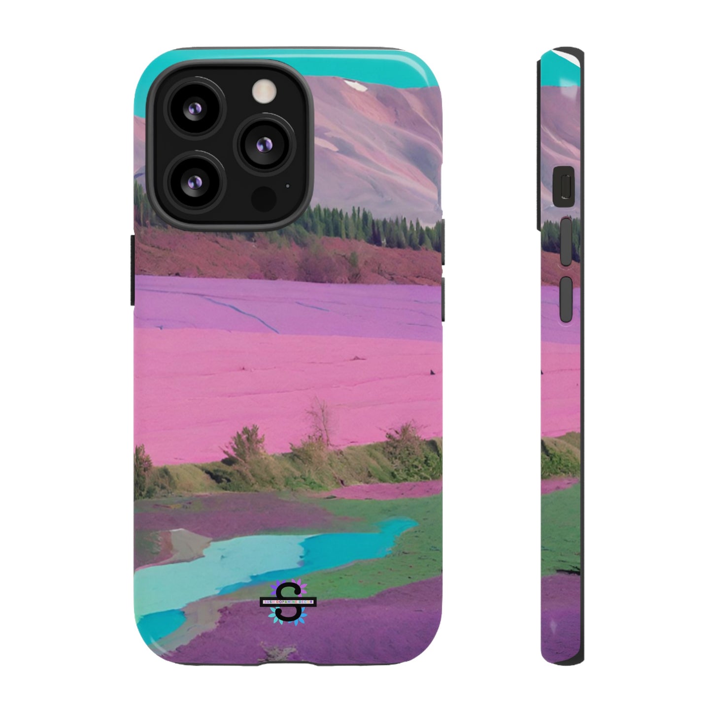 Hard Phone Case, Pink Landscape Design, Dual layer case for Extra Durability and Protection, Glossy or Matte Finish,