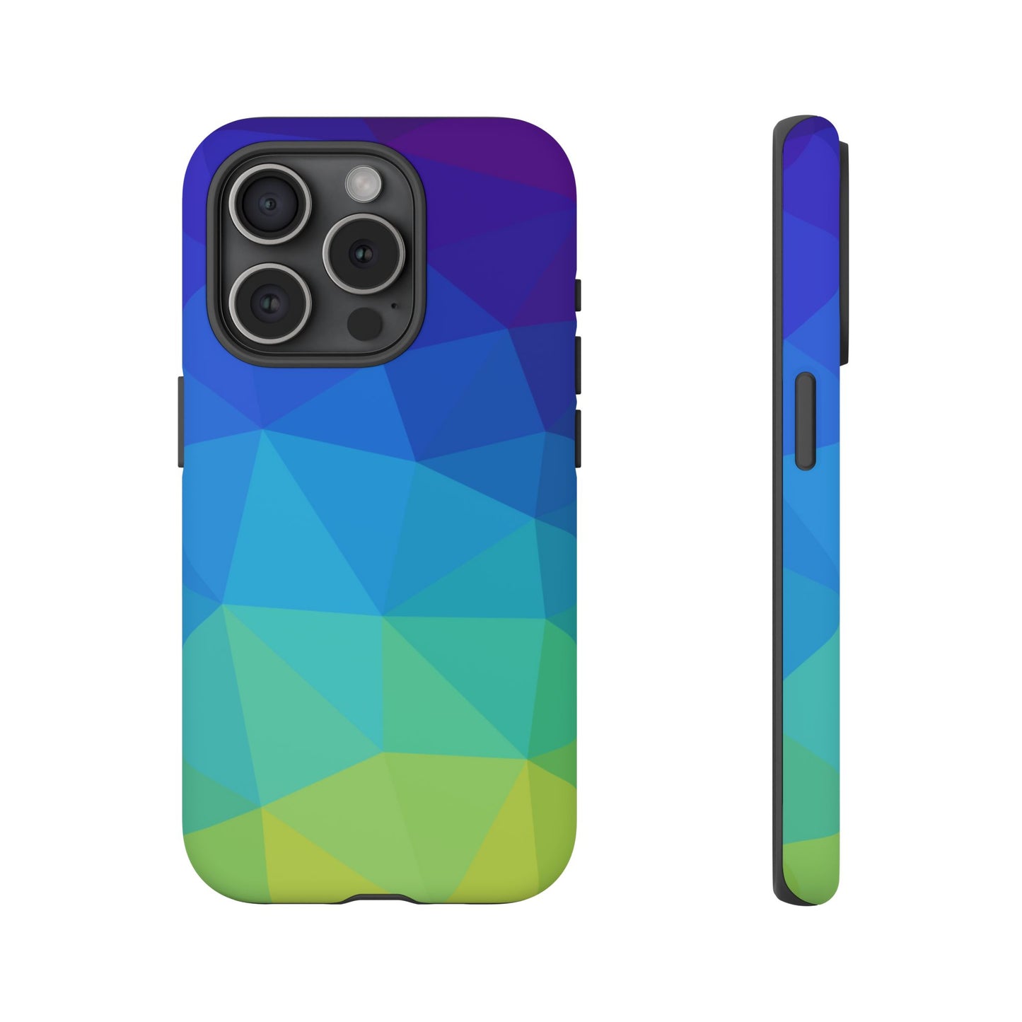 Geometric Gradient Tough Phone Case — Blue Green Polygon Design