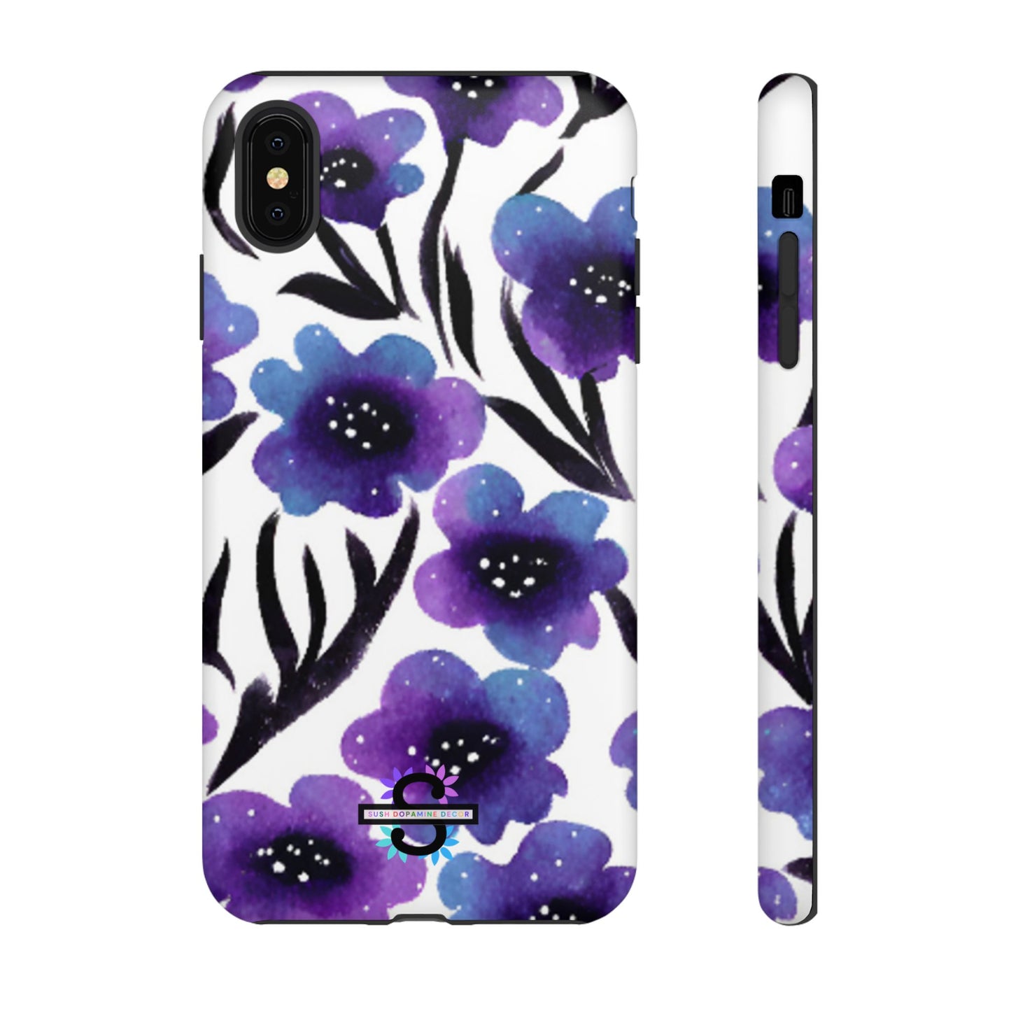 Purple Watercolor Floral Tough Case — Protective Galaxy Flower Phone Cover