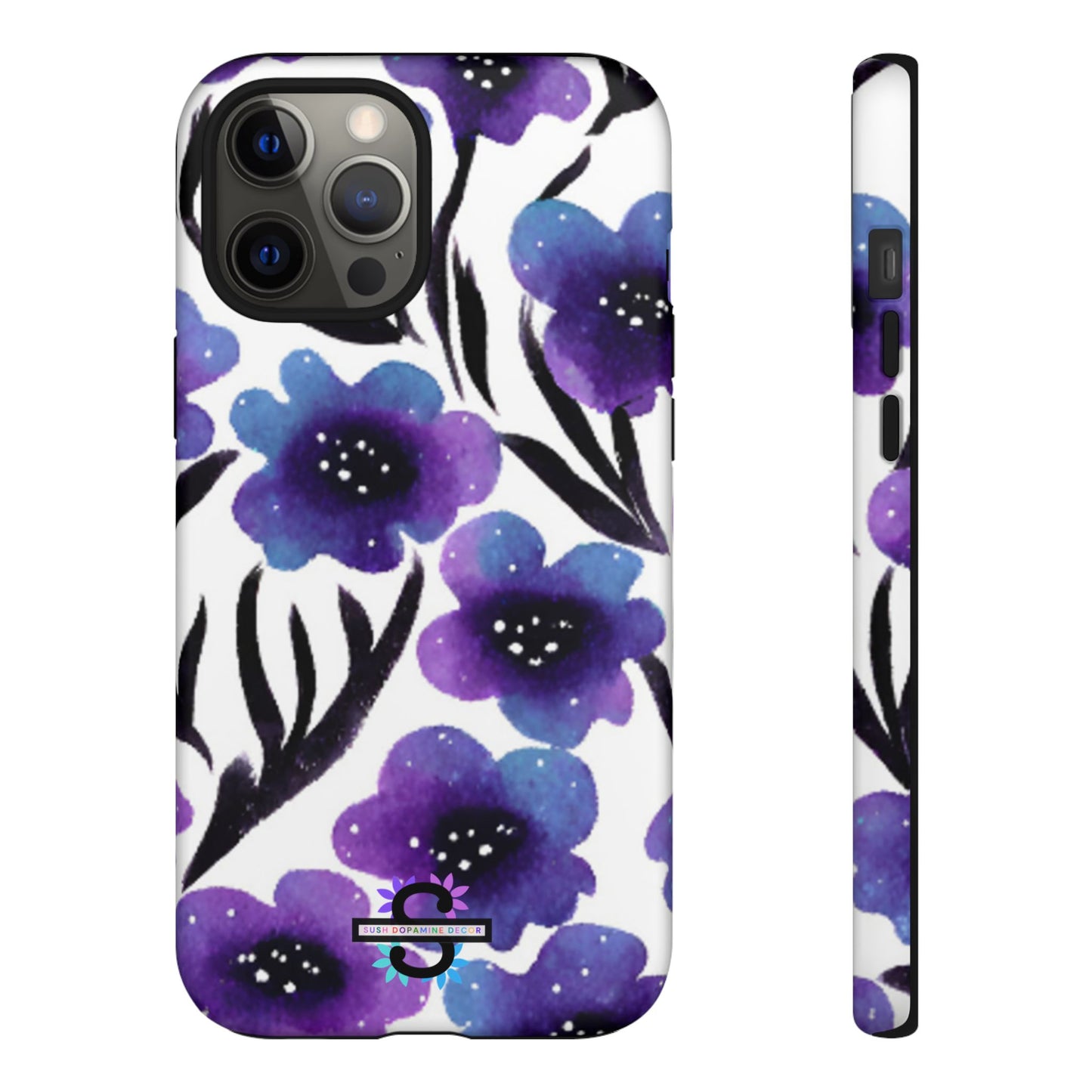 Purple Watercolor Floral Tough Case — Protective Galaxy Flower Phone Cover