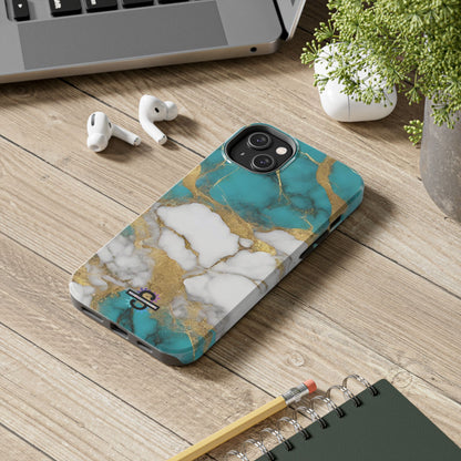 Turqoise Drop Print White Gold Tough Phone Case