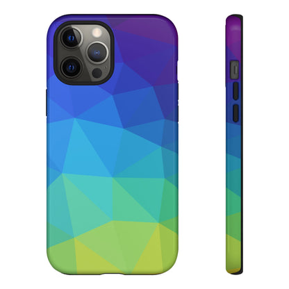 Geometric Gradient Tough Phone Case — Blue Green Polygon Design