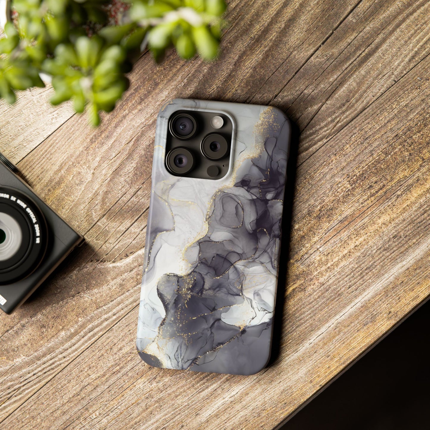 Slim Phone Cases, Black Marble Design