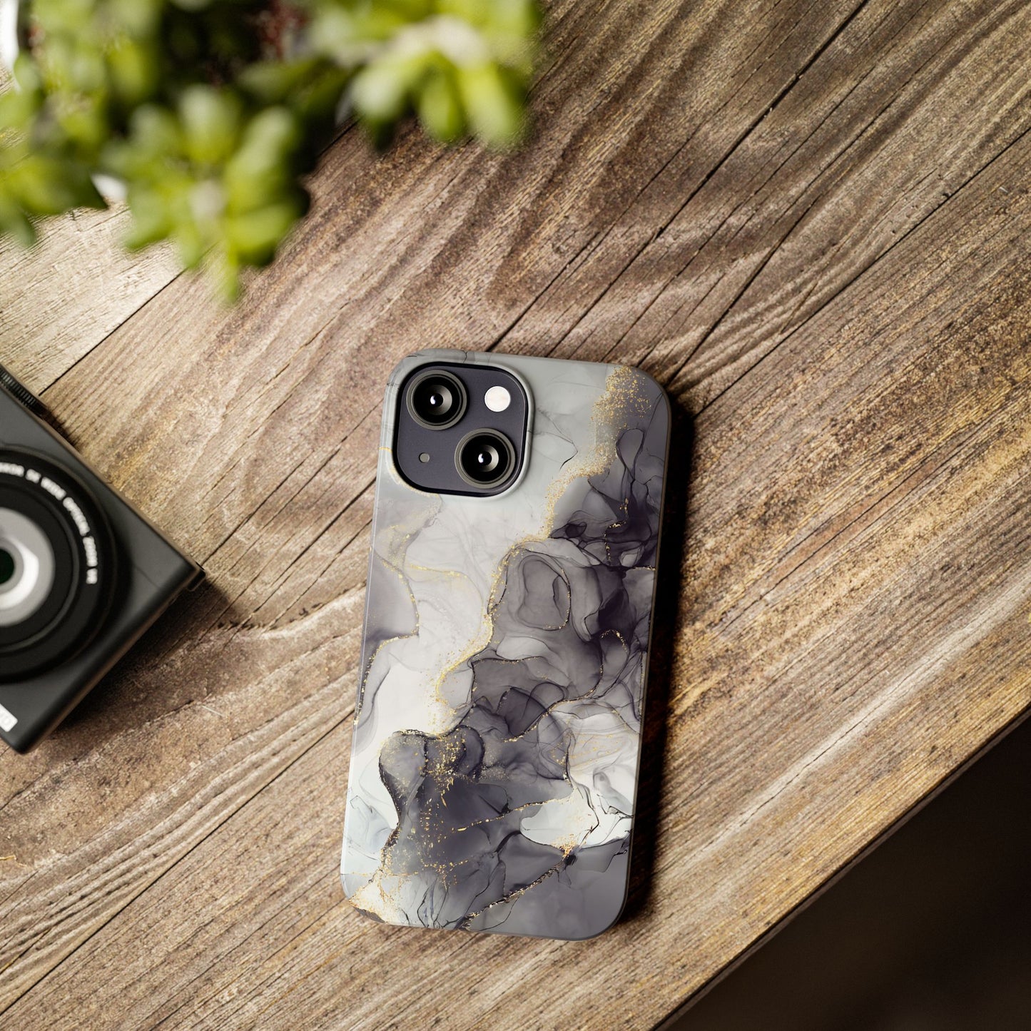 Slim Phone Cases, Black Marble Design
