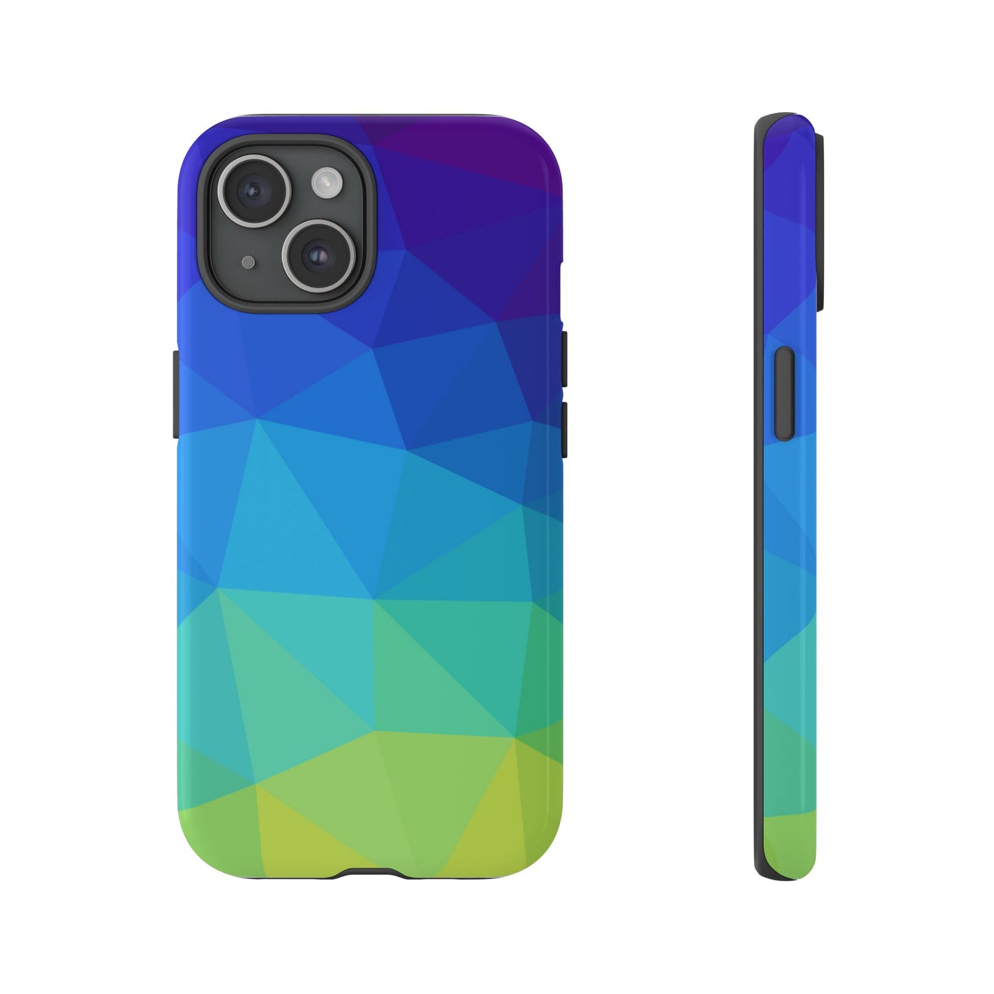 Geometric Gradient Tough Phone Case — Blue Green Polygon Design