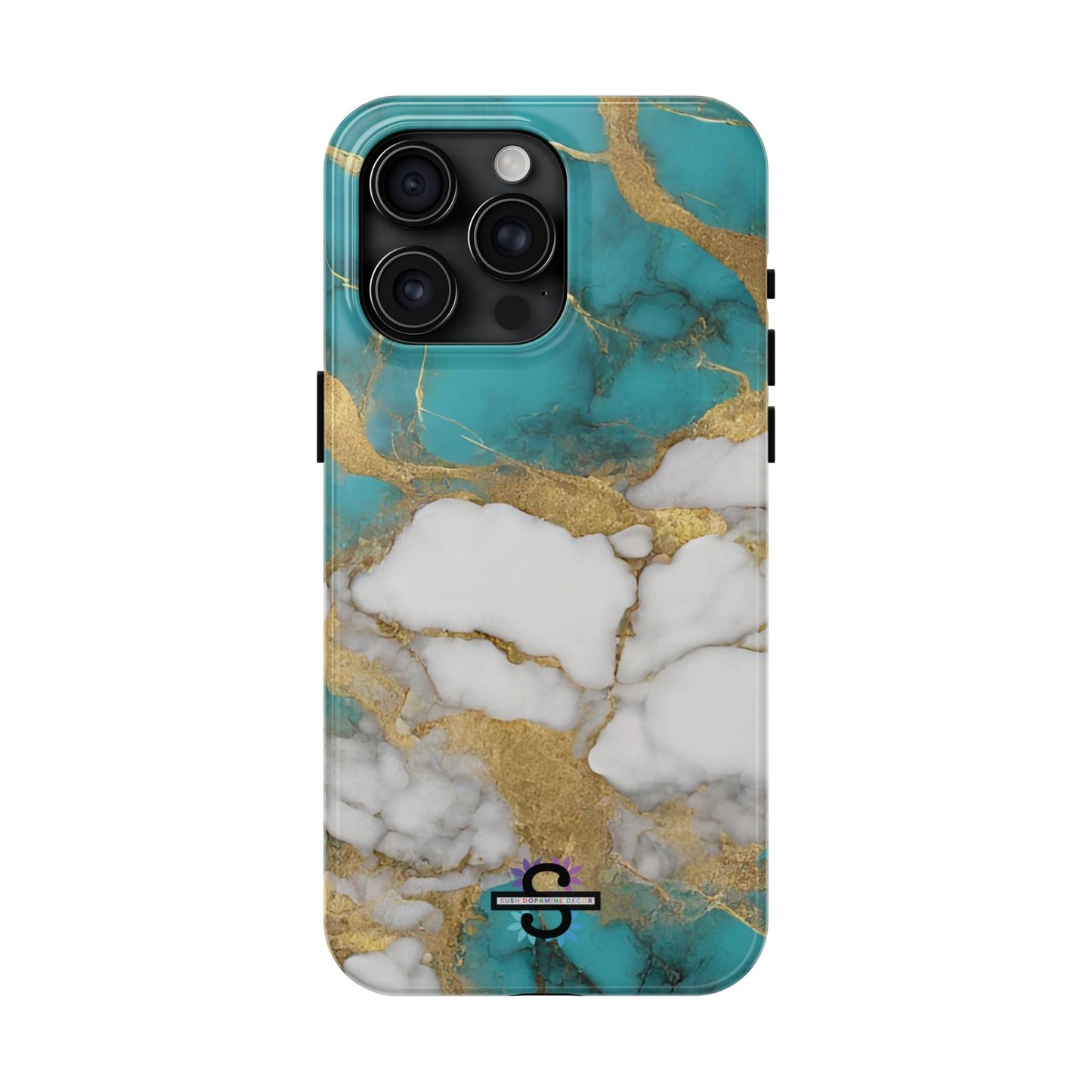 Turqoise Drop Print White Gold Tough Phone Case