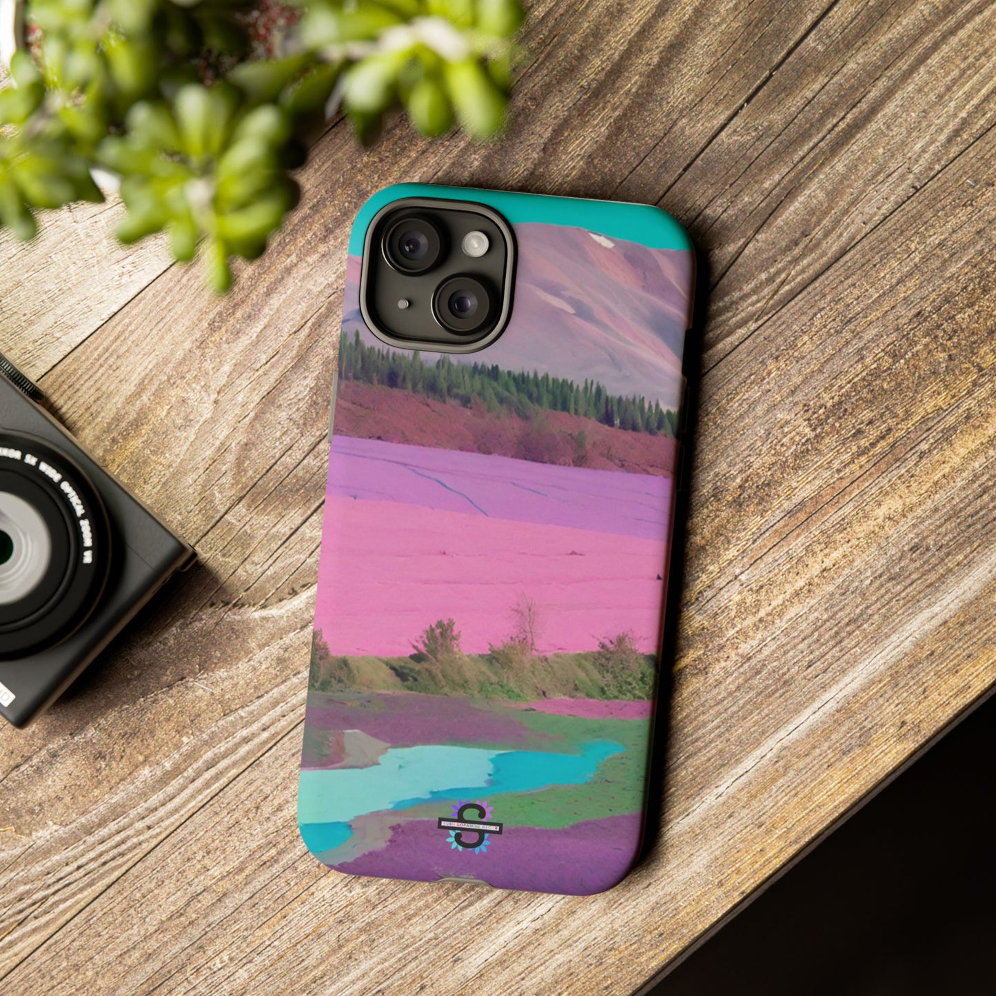Hard Phone Case, Pink Landscape Design, Dual layer case for Extra Durability and Protection, Glossy or Matte Finish,
