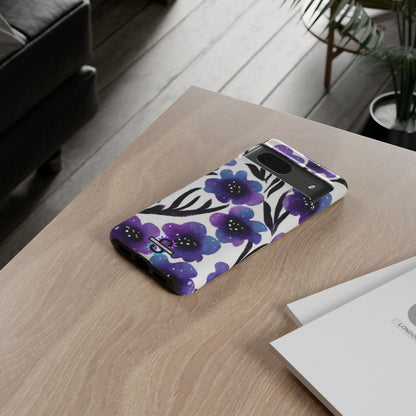 Purple Watercolor Floral Tough Case — Protective Galaxy Flower Phone Cover