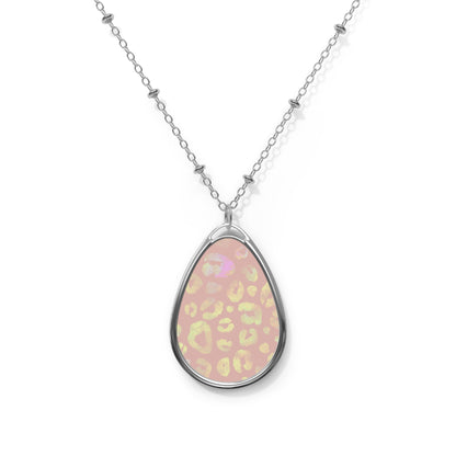 Pink and golden printed Oval Necklace | Pendant | Accessories