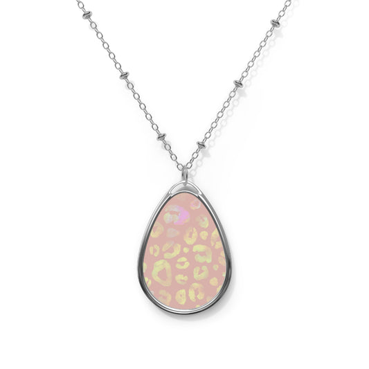 Pink and golden printed Oval Necklace | Pendant | Accessories