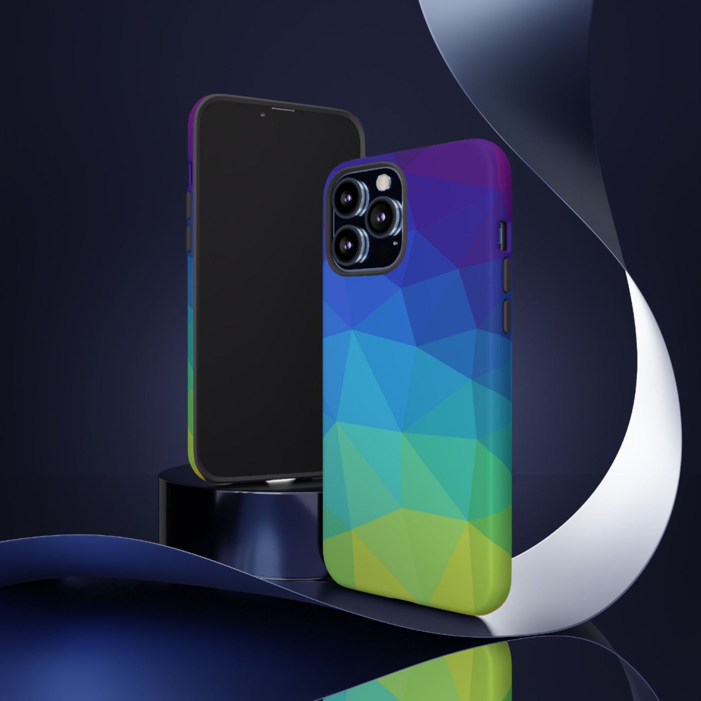 Geometric Gradient Tough Phone Case — Blue Green Polygon Design